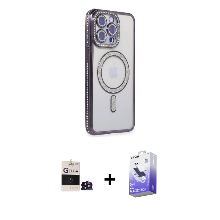 MARSİLYAN™- iPhone 14 Pro Max Kılıf Zirve Doku Prime - Siyah Bilvis 5in1 5D Magic Hayalet Cam Ekran Koruyucu + Bilvis Titan Kamera Lens - DNMR