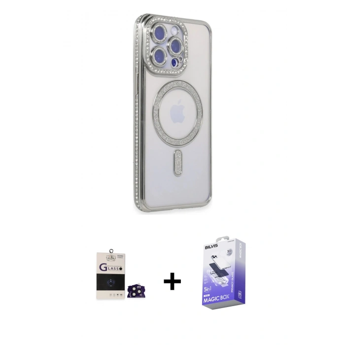 MARSİLYAN™- iPhone 14 Pro Max Kılıf Zirve Doku Prime - Siyah Bilvis 5in1 5D Magic Hayalet Cam Ekran Koruyucu + Bilvis Titan Kamera Lens - DNMR