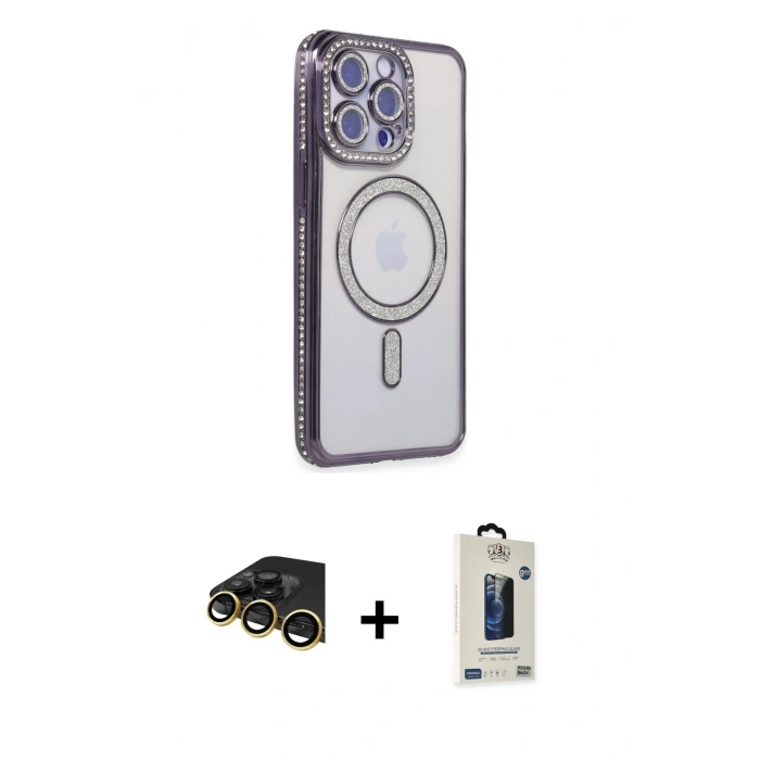 MARSİLYAN™- iPhone 14 Pro Max Kılıf Zirve Doku Prime - Siyah Bilvis Hayalet Cam Ekran Koruyucu + Raze Metal Kamera Lens - GD
