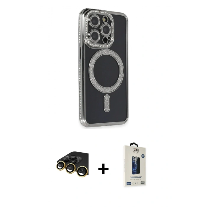 MARSİLYAN™- iPhone 14 Pro Max Kılıf Zirve Doku Prime - Siyah Bilvis Hayalet Cam Ekran Koruyucu + Raze Metal Kamera Lens - GD