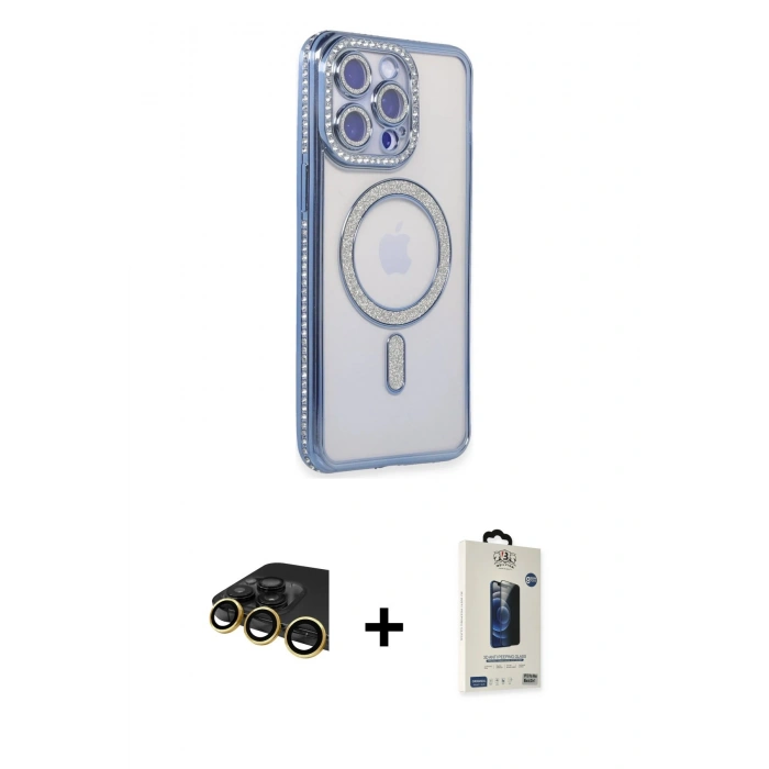 MARSİLYAN™- iPhone 14 Pro Max Kılıf Zirve Doku Prime - Siyah Bilvis Hayalet Cam Ekran Koruyucu + Raze Metal Kamera Lens - GD