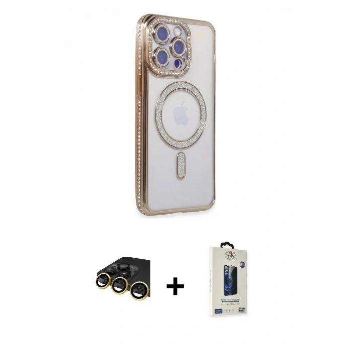 MARSİLYAN™- iPhone 14 Pro Max Kılıf Zirve Doku Prime - Siyah Bilvis Hayalet Cam Ekran Koruyucu + Raze Metal Kamera Lens - GD