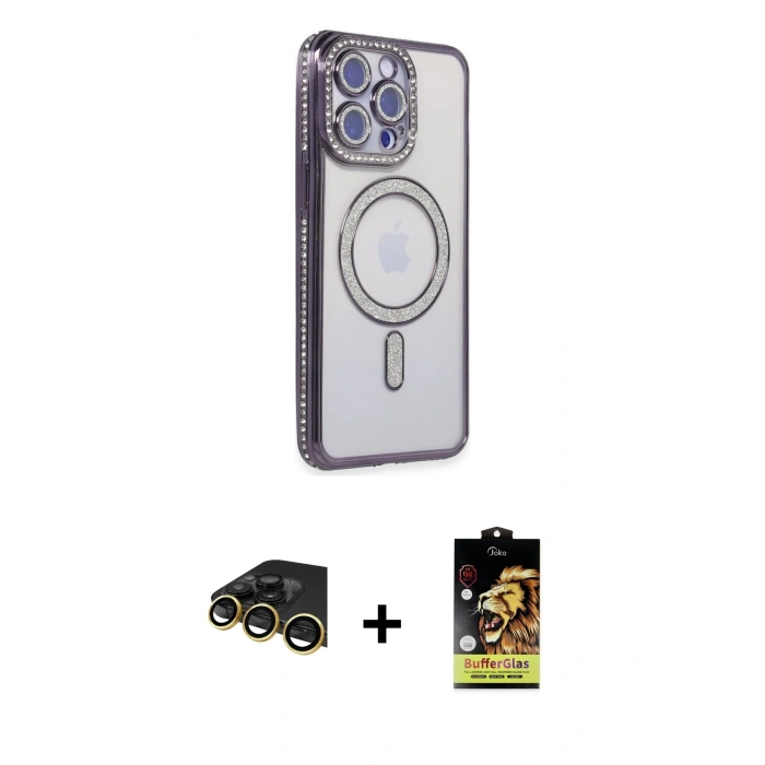 MARSİLYAN™- iPhone 14 Pro Max Kılıf Zirve Doku Prime - Siyah Buffer Cam Ekran Koruyucu + Raze Metal Kamera Lens - GD