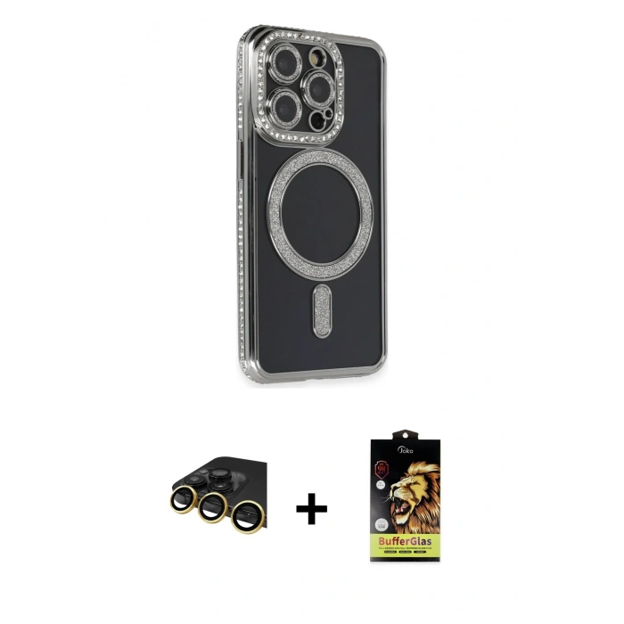 MARSİLYAN™- iPhone 14 Pro Max Kılıf Zirve Doku Prime - Siyah Buffer Cam Ekran Koruyucu + Raze Metal Kamera Lens - GD
