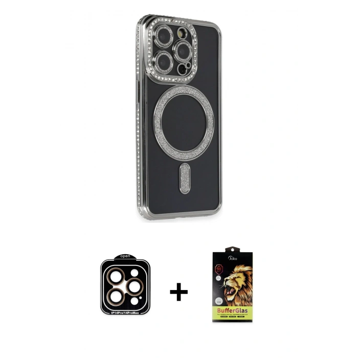 MARSİLYAN™- iPhone 14 Pro Max Kılıf Zirve Doku Prime - Siyah Buffer Cam Ekran Koruyucu + PVD Metal Kamera Lens - TU