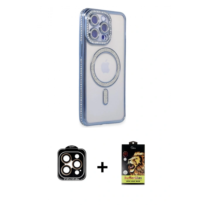 MARSİLYAN™- iPhone 14 Pro Max Kılıf Zirve Doku Prime - Siyah Buffer Cam Ekran Koruyucu + PVD Metal Kamera Lens - TU