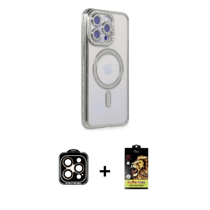 MARSİLYAN™- iPhone 14 Pro Max Kılıf Zirve Doku Prime - Siyah Buffer Cam Ekran Koruyucu + PVD Metal Kamera Lens - TU