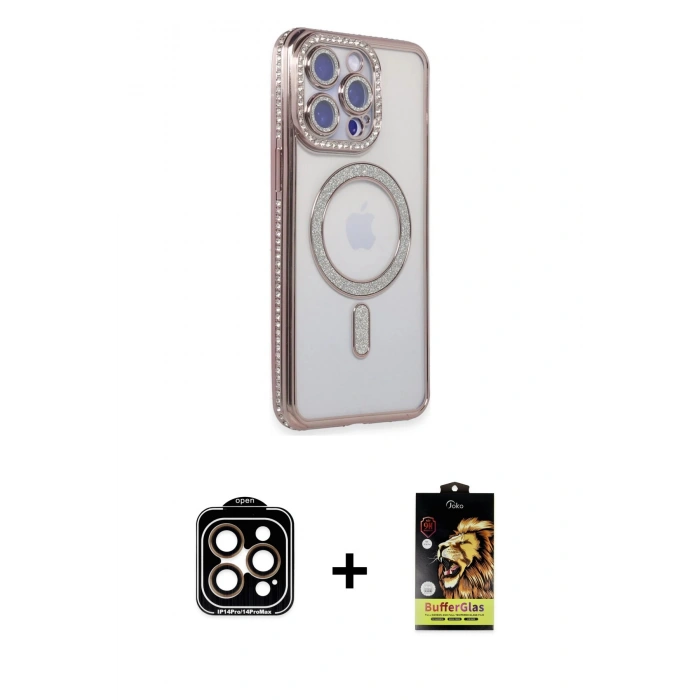 MARSİLYAN™- iPhone 14 Pro Max Kılıf Zirve Doku Prime - Siyah Buffer Cam Ekran Koruyucu + PVD Metal Kamera Lens - TU