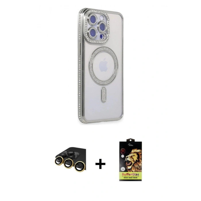 MARSİLYAN™- iPhone 14 Pro Max Kılıf Zirve Doku Prime - Siyah Buffer Cam Ekran Koruyucu + Raze Metal Kamera Lens - GD