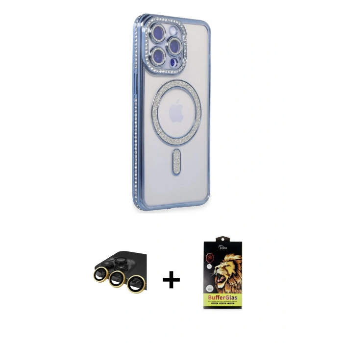 MARSİLYAN™- iPhone 14 Pro Max Kılıf Zirve Doku Prime - Siyah Buffer Cam Ekran Koruyucu + Raze Metal Kamera Lens - GD