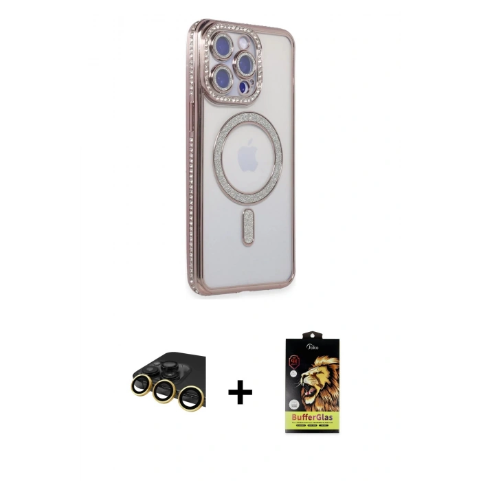 MARSİLYAN™- iPhone 14 Pro Max Kılıf Zirve Doku Prime - Siyah Buffer Cam Ekran Koruyucu + Raze Metal Kamera Lens - GD