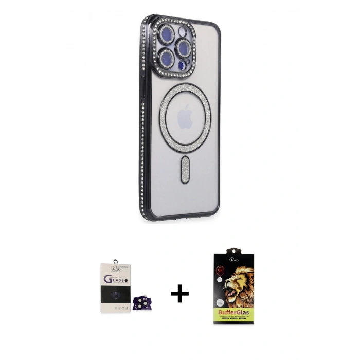 MARSİLYAN™- iPhone 14 Pro Max Kılıf Zirve Doku Prime - Siyah Buffer Cam Ekran Koruyucu + Bilvis Titan Kamera Lens - SH