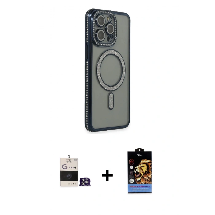 MARSİLYAN™- iPhone 14 Pro Max Kılıf Zirve Doku Prime - Siyah Buffer Hayalet Cam Ekran Koruyucu + Bilvis Titan Kamera Lens - GS
