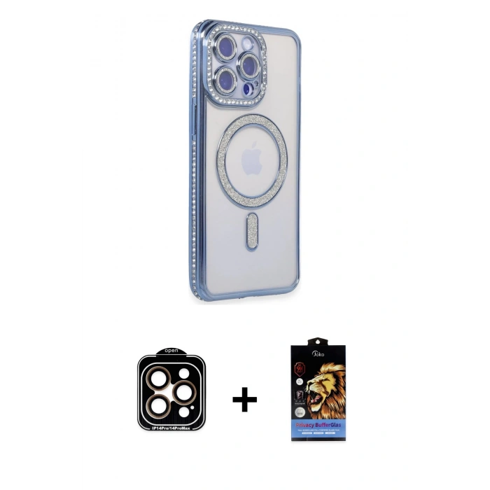 MARSİLYAN™- iPhone 14 Pro Max Kılıf Zirve Doku Prime - Siyah Buffer Hayalet Cam Ekran Koruyucu + PVD Metal Kamera Lens - TU