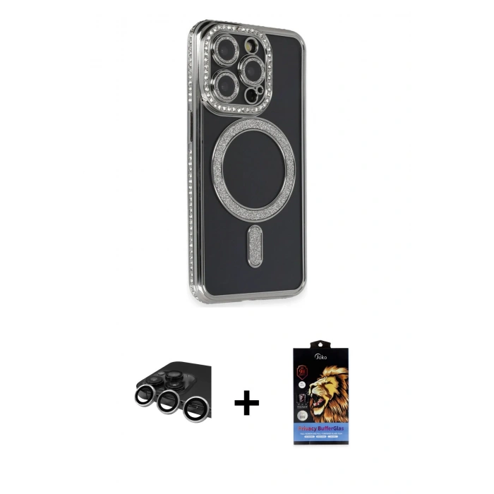 MARSİLYAN™- iPhone 14 Pro Max Kılıf Zirve Doku Prime - Siyah Buffer Hayalet Cam Ekran Koruyucu + Raze Metal Kamera Lens - GS