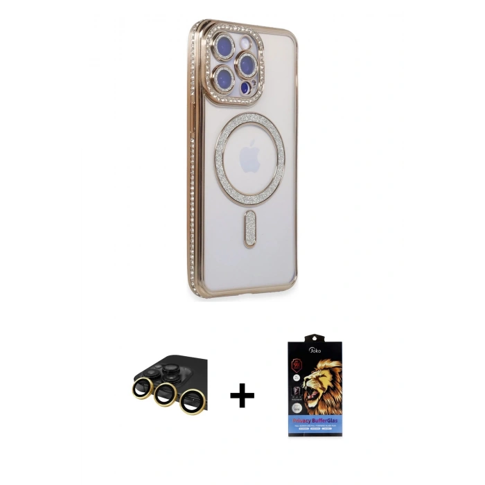 MARSİLYAN™- iPhone 14 Pro Max Kılıf Zirve Doku Prime - Siyah Buffer Hayalet Cam Ekran Koruyucu + Raze Metal Kamera Lens - GD
