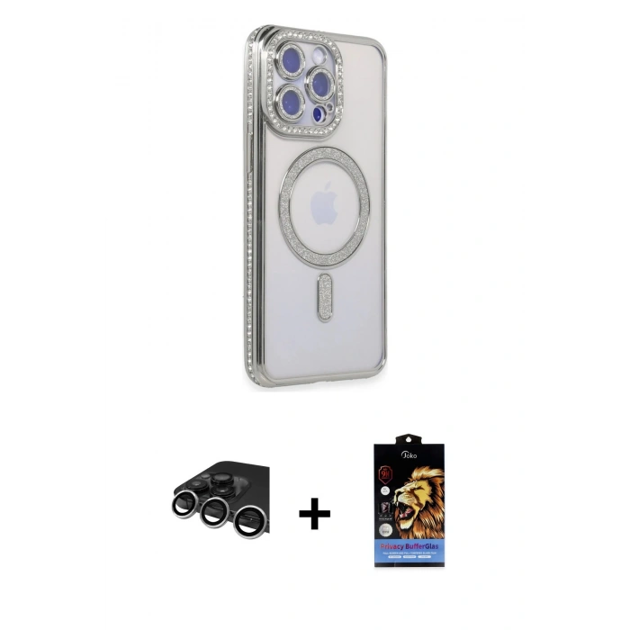 MARSİLYAN™- iPhone 14 Pro Max Kılıf Zirve Doku Prime - Siyah Buffer Hayalet Cam Ekran Koruyucu + Raze Metal Kamera Lens - GS