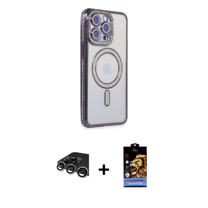 MARSİLYAN™- iPhone 14 Pro Max Kılıf Zirve Doku Prime - Siyah Buffer Hayalet Cam Ekran Koruyucu + Raze Metal Kamera Lens - GS