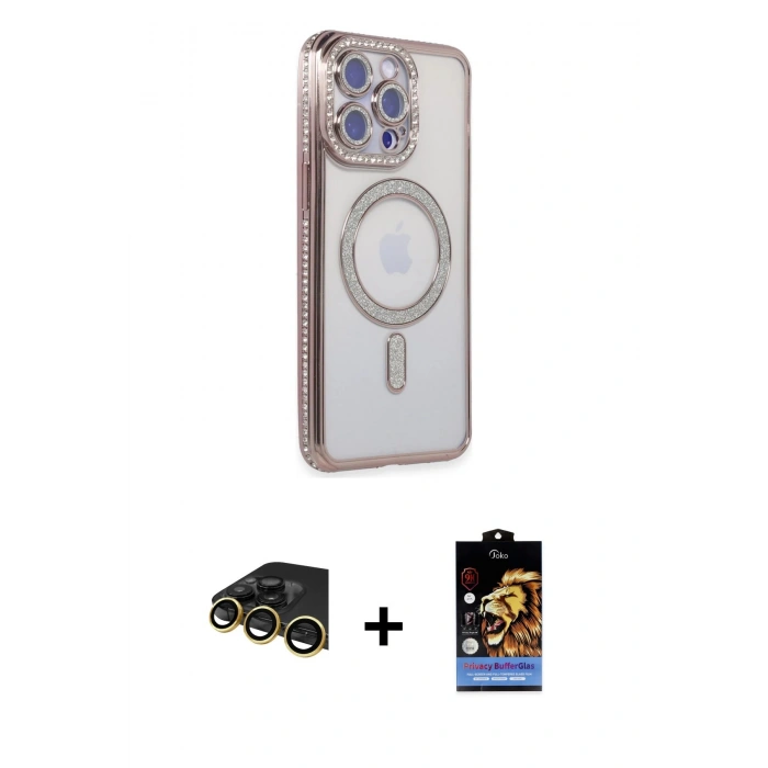 MARSİLYAN™- iPhone 14 Pro Max Kılıf Zirve Doku Prime - Siyah Buffer Hayalet Cam Ekran Koruyucu + Raze Metal Kamera Lens - GD