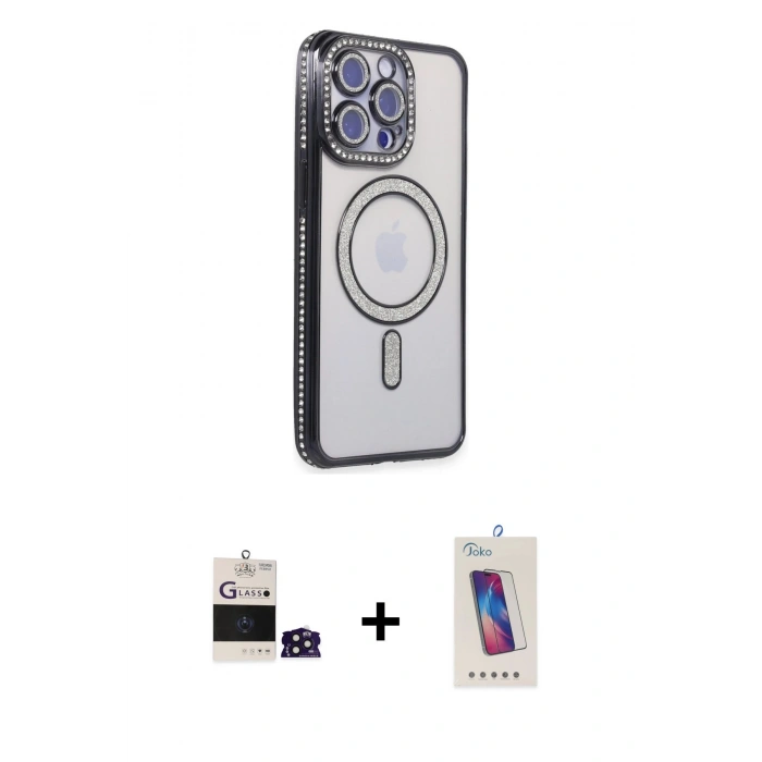 MARSİLYAN™- iPhone 14 Pro Max Kılıf Zirve Doku Prime - Siyah Joko 5D Cam + Bilvis Titan Kamera Lens - DNMR