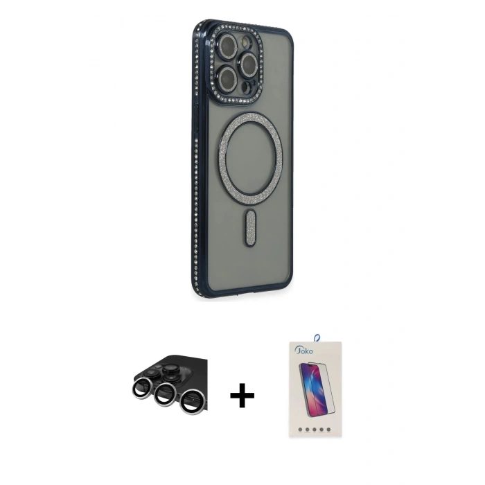 MARSİLYAN™- iPhone 14 Pro Max Kılıf Zirve Doku Prime - Siyah Joko 5D Cam + Raze Metal Kamera Lens - GS