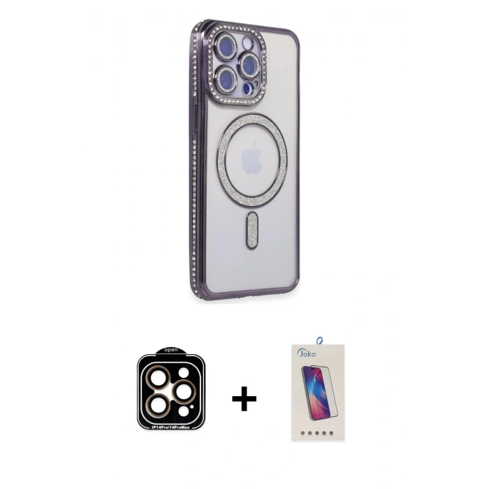MARSİLYAN™- iPhone 14 Pro Max Kılıf Zirve Doku Prime - Siyah Joko 5D Cam + PVD Metal Kamera Lens - TU