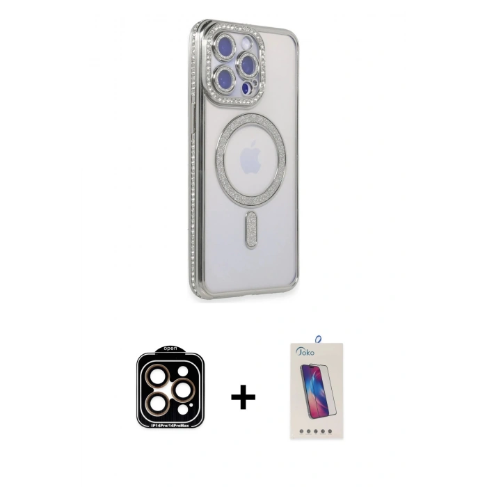 MARSİLYAN™- iPhone 14 Pro Max Kılıf Zirve Doku Prime - Siyah Joko 5D Cam + PVD Metal Kamera Lens - TU