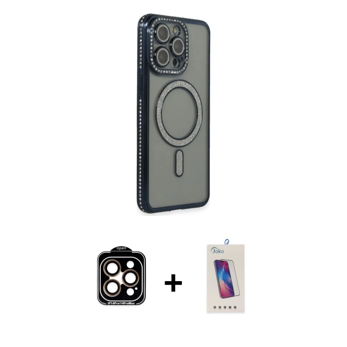 MARSİLYAN™- iPhone 14 Pro Max Kılıf Zirve Doku Prime - Siyah Joko 5D Cam + PVD Metal Kamera Lens - TU