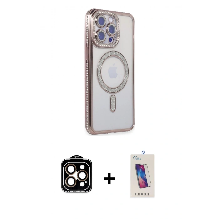 MARSİLYAN™- iPhone 14 Pro Max Kılıf Zirve Doku Prime - Siyah Joko 5D Cam + PVD Metal Kamera Lens - TU