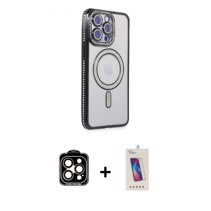 MARSİLYAN™- iPhone 14 Pro Max Kılıf Zirve Doku Prime - Siyah Joko 5D Cam + PVD Metal Kamera Lens - TU
