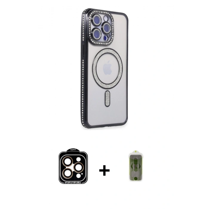 MARSİLYAN™- iPhone 14 Pro Max Kılıf Zirve Doku Prime - Siyah Joko Magic 5D Hayalet Cam + PVD Metal Kamera Lens - TU