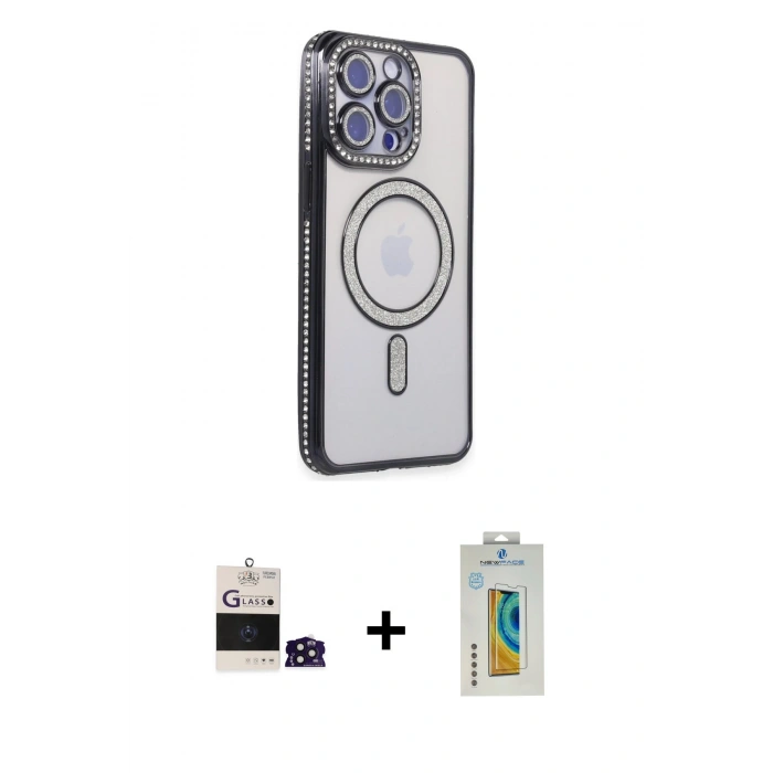 MARSİLYAN™- iPhone 14 Pro Max Kılıf Zirve Doku Prime - Siyah Polymer Nano Ekran Koruyucu + Bilvis Titan Kamera Lens - DNMR