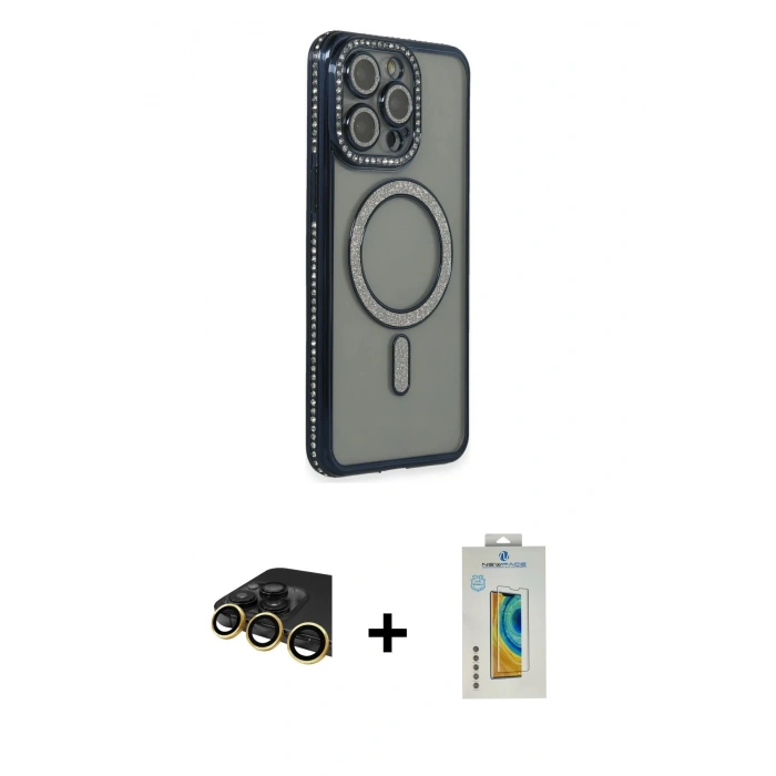MARSİLYAN™- iPhone 14 Pro Max Kılıf Zirve Doku Prime - Siyah Polymer Nano Ekran Koruyucu + Raze Metal Kamera Lens - GD