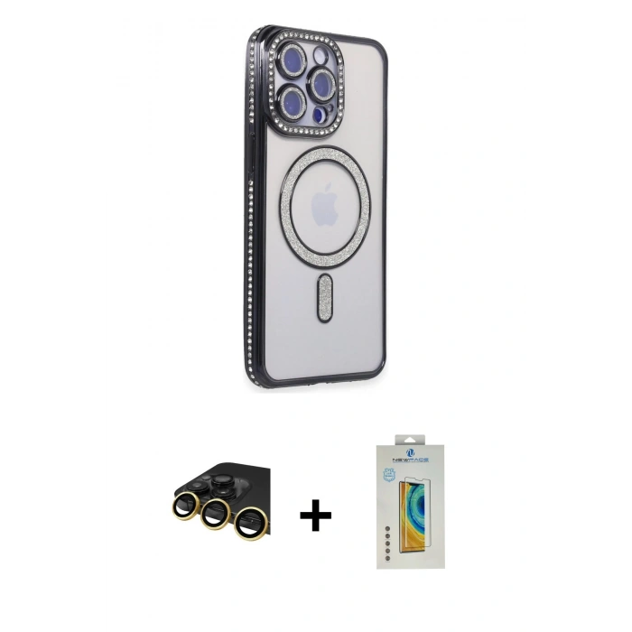 MARSİLYAN™- iPhone 14 Pro Max Kılıf Zirve Doku Prime - Siyah Polymer Nano Ekran Koruyucu + Raze Metal Kamera Lens - GD