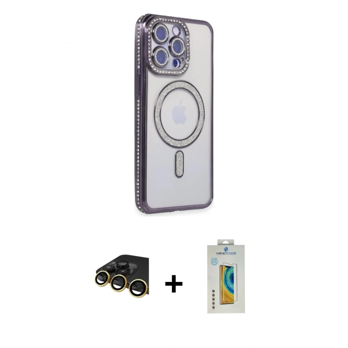 MARSİLYAN™- iPhone 14 Pro Max Kılıf Zirve Doku Prime - Siyah Polymer Nano Ekran Koruyucu + Raze Metal Kamera Lens - GD