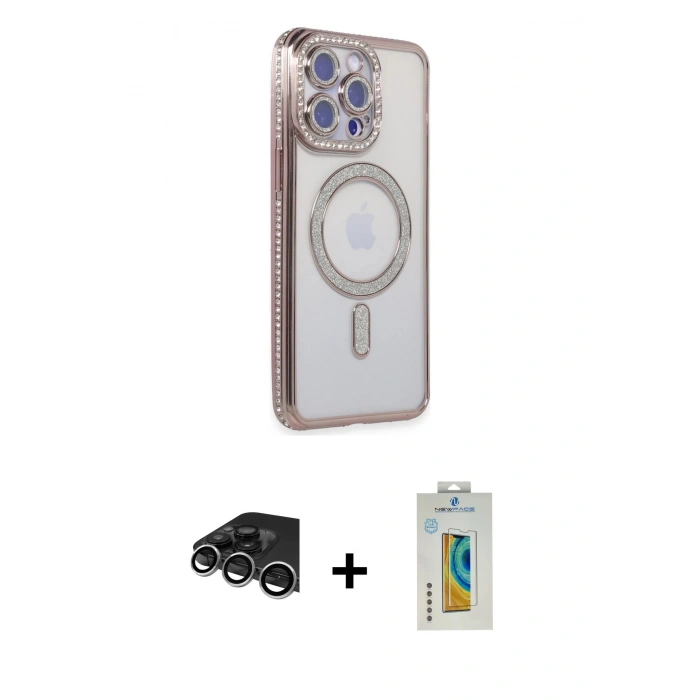 MARSİLYAN™- iPhone 14 Pro Max Kılıf Zirve Doku Prime - Siyah Polymer Nano Ekran Koruyucu + Gümüş Raze Metal Kamera Lens