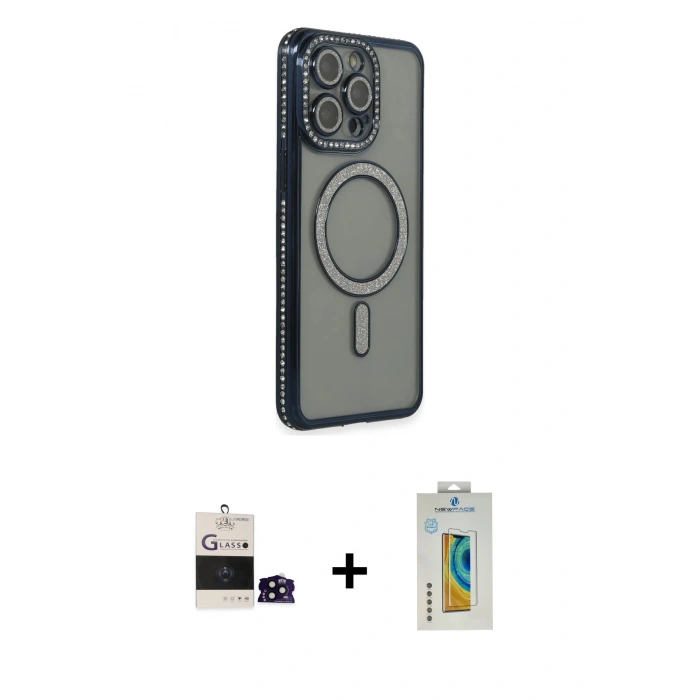 MARSİLYAN™- iPhone 14 Pro Max Kılıf Zirve Doku Prime - Siyah Polymer Nano Ekran Koruyucu + Bilvis Titan Kamera Lens - SH