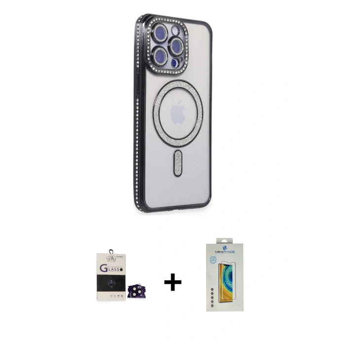 MARSİLYAN™- iPhone 14 Pro Max Kılıf Zirve Doku Prime - Siyah Polymer Nano Ekran Koruyucu + Bilvis Titan Kamera Lens - SH