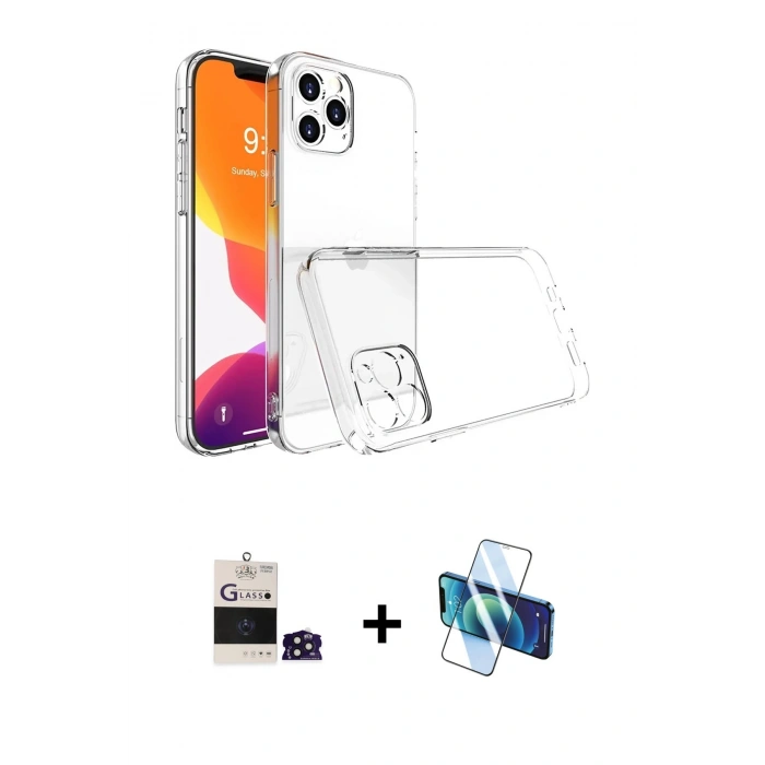 MARSİLYAN™- iPhone 14 Pro Max Kılıf Zirve Doku - Siyah 3D Antistatik Cam Ekran Koruyucu + Derin Mor Bilvis Titan Kamera Lens