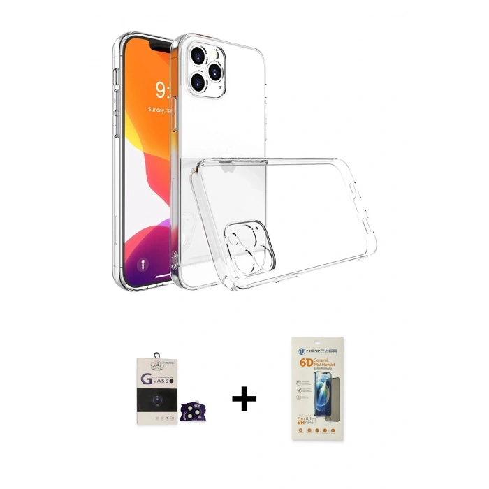 MARSİLYAN™- iPhone 14 Pro Max Kılıf Zirve Doku - Siyah 6D Mat Seramik Hayalet Nano Ekran Koruyucu + Siyah Bilvis Titan Kamera Lens