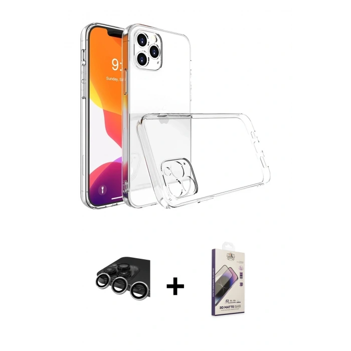 MARSİLYAN™- iPhone 14 Pro Max Kılıf Zirve Doku - Siyah Bilvis 3D Mat Cam Ekran Koruyucu + Raze Metal Kamera Lens - GS