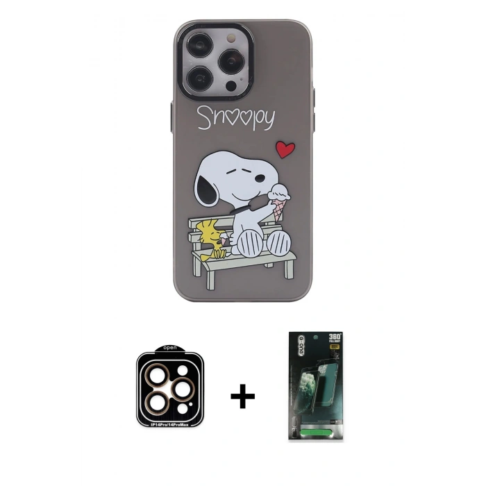 MARSİLYAN™- iPhone 14 Pro Max Kılıf Zirve Form Özel Seri - Şeffaf 360 Full Body Arka Koruyucu + PVD Metal Kamera Lens - TU