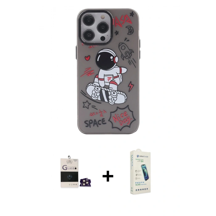 MARSİLYAN™- iPhone 14 Pro Max Kılıf Zirve Form Özel Seri - Şeffaf Pasifik Cam Ekran Koruyucu + Bilvis Titan Kamera Lens - GD