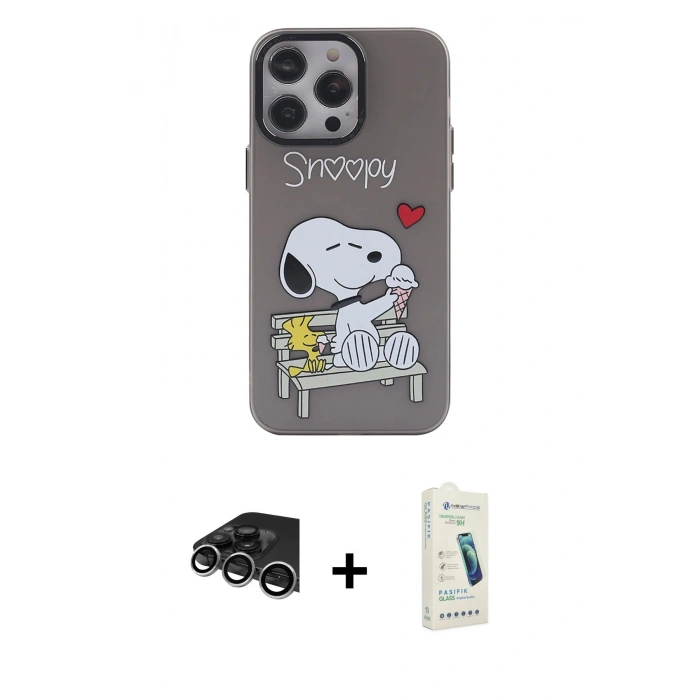 MARSİLYAN™- iPhone 14 Pro Max Kılıf Zirve Form Özel Seri - Şeffaf Pasifik Cam Ekran Koruyucu + Gümüş Raze Metal Kamera Lens