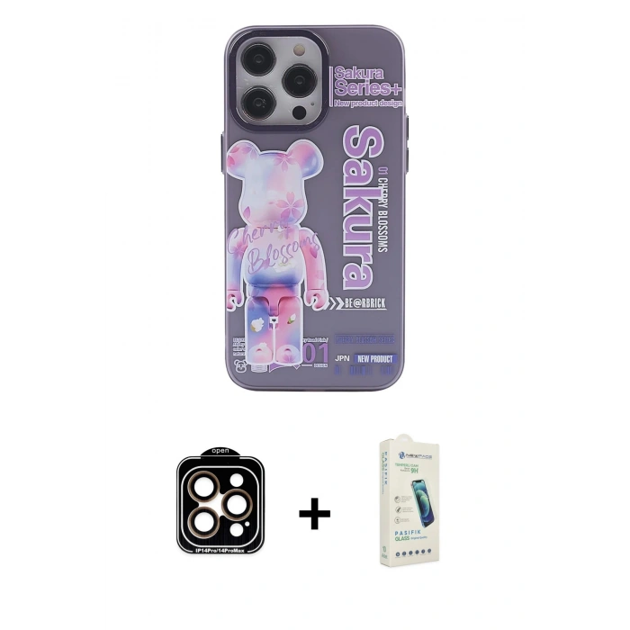MARSİLYAN™- iPhone 14 Pro Max Kılıf Zirve Form Özel Seri - Şeffaf Pasifik Cam Ekran Koruyucu + PVD Metal Kamera Lens - TU