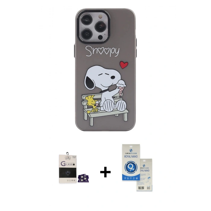 MARSİLYAN™- iPhone 14 Pro Max Kılıf Zirve Form Özel Seri - Şeffaf Royal Nano Ekran Koruyucu + Gümüş Bilvis Titan Kamera Lens