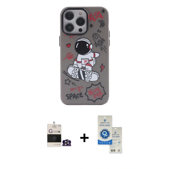 MARSİLYAN™- iPhone 14 Pro Max Kılıf Zirve Form Özel Seri - Şeffaf Royal Nano Ekran Koruyucu + Gümüş Bilvis Titan Kamera Lens