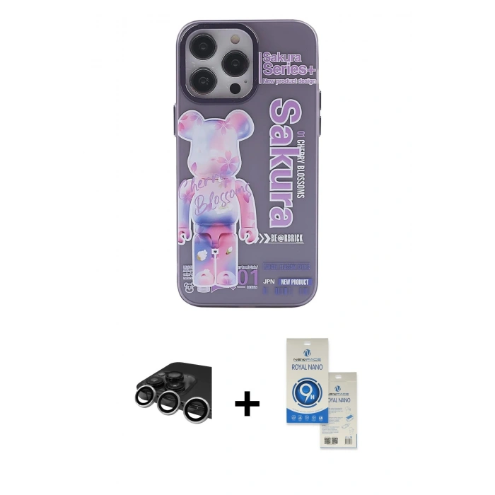 MARSİLYAN™- iPhone 14 Pro Max Kılıf Zirve Form Özel Seri - Şeffaf Royal Nano Ekran Koruyucu + Gümüş Raze Metal Kamera Lens