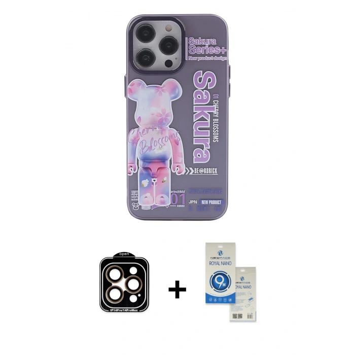 MARSİLYAN™- iPhone 14 Pro Max Kılıf Zirve Form Özel Seri - Şeffaf Royal Nano Ekran Koruyucu + PVD Metal Kamera Lens - TU