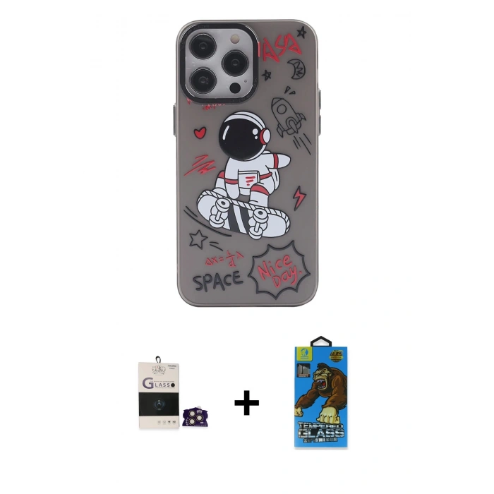 MARSİLYAN™- iPhone 14 Pro Max Kılıf Zirve Form Özel Seri - Siyah 18D Cam Ekran Koruyucu + Bilvis Titan Kamera Lens - GD
